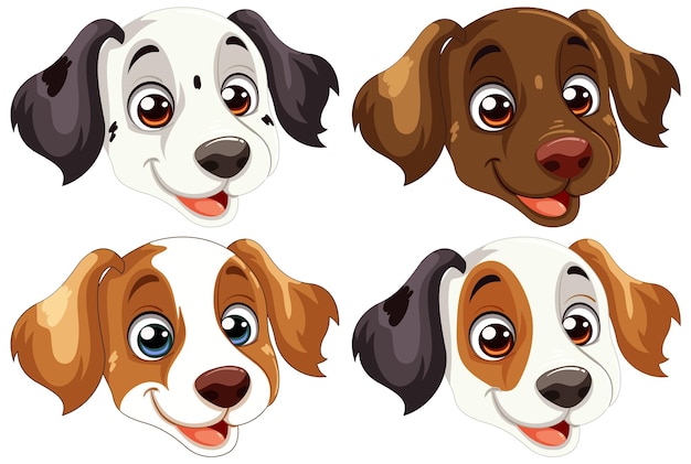 Colección de caricaturas de caras de perros adorables