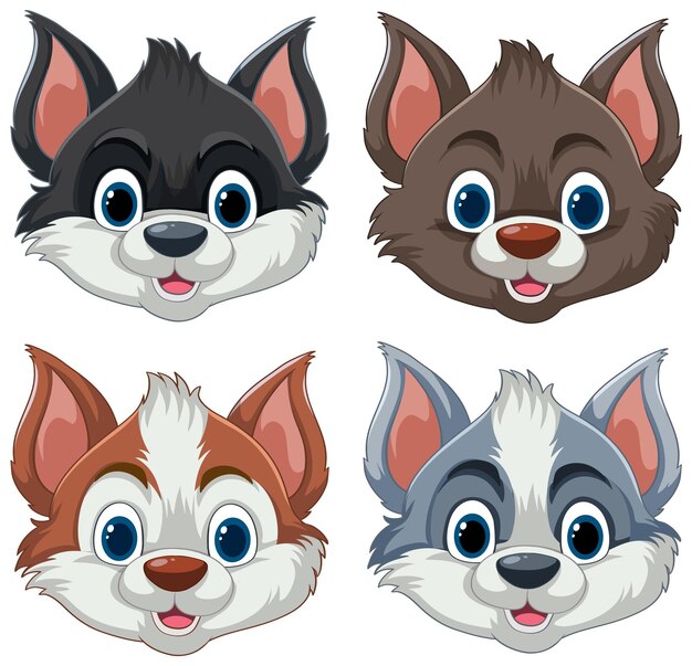 Colección de caricaturas coloridas de caras de perros