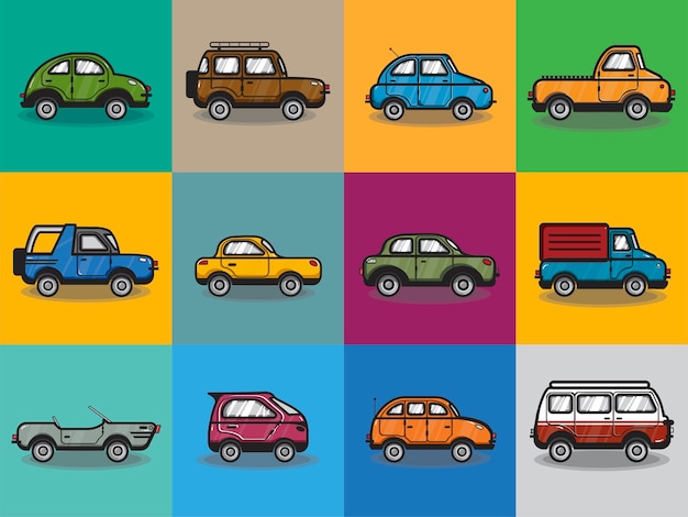 Vector gratuito colección de carros y camiones de ilustración.