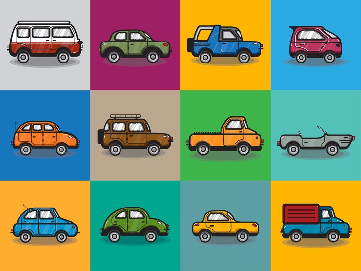 Vector gratuito colección de carros y camiones de ilustración.
