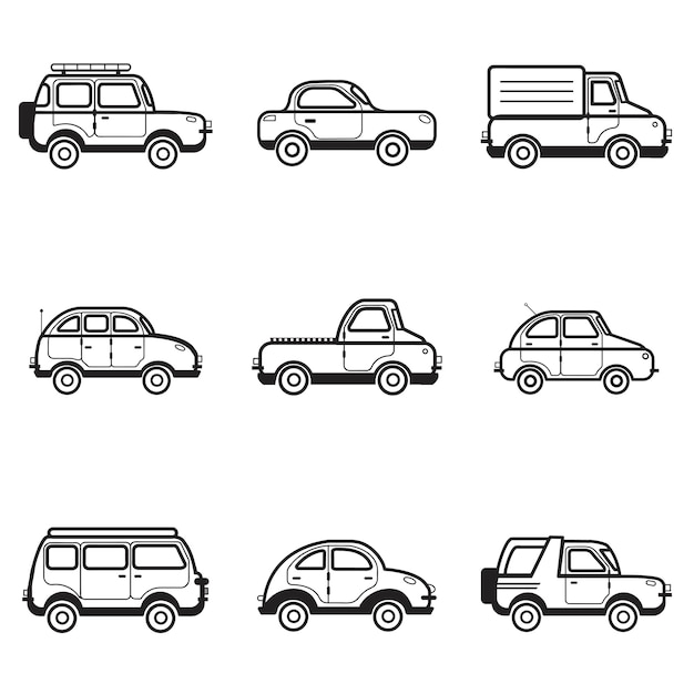 Colección de carros y camiones de ilustración.