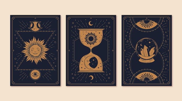 Vector gratuito colección de cartas de tarot místicas dibujadas a mano