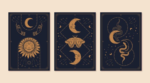 Colección de cartas de tarot místicas dibujadas a mano