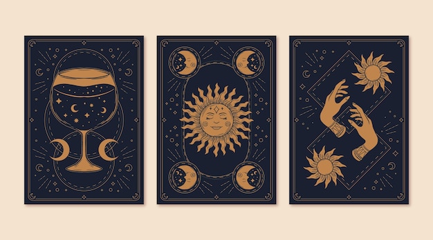 Colección de cartas de tarot místicas dibujadas a mano