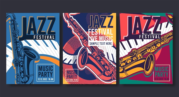 Vector gratuito colección de carteles de jazz plantillas de volantes en diseño plano
