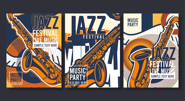 Vector gratuito colección de carteles de jazz plantillas de volantes en diseño plano