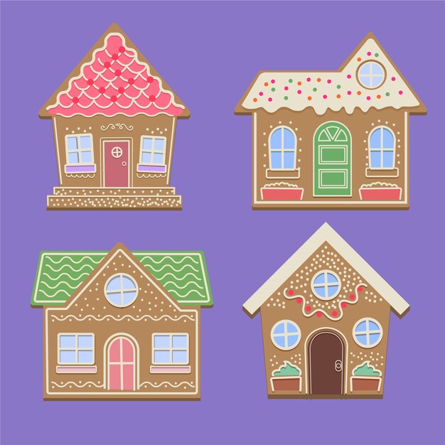 Colección de la casa de pan de jengibre en diseño plano