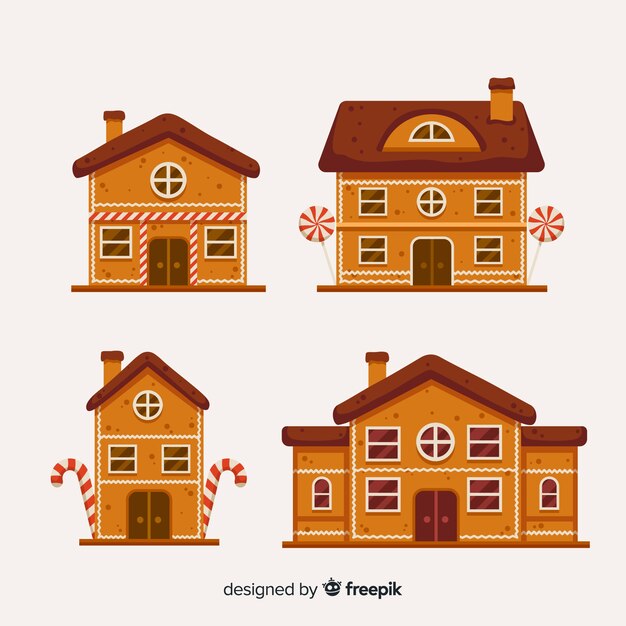Colección de casa de pan de jengibre de diseño plano