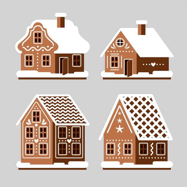 Colección de casa de pan de jengibre en diseño plano
