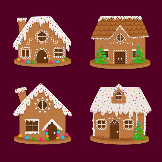 Colección de casa de pan de jengibre de diseño plano