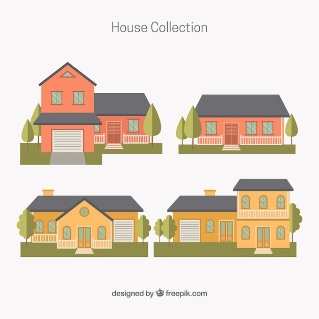 Vector gratuito colección de casas con árboles