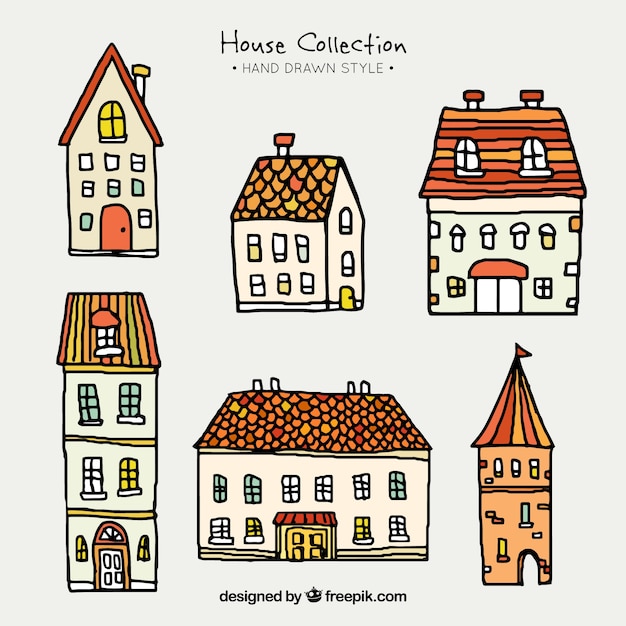 Colección de casas dibujadas a mano 