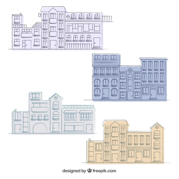 Colección de casas dibujadas a mano