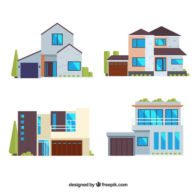 Colección de casas en diseño plano