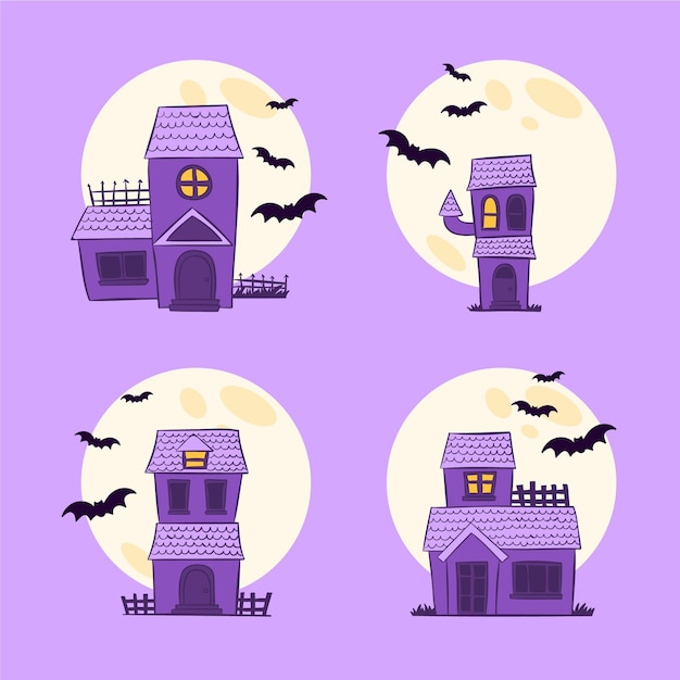 Vector gratuito colección de casas embrujadas de halloween dibujadas a mano