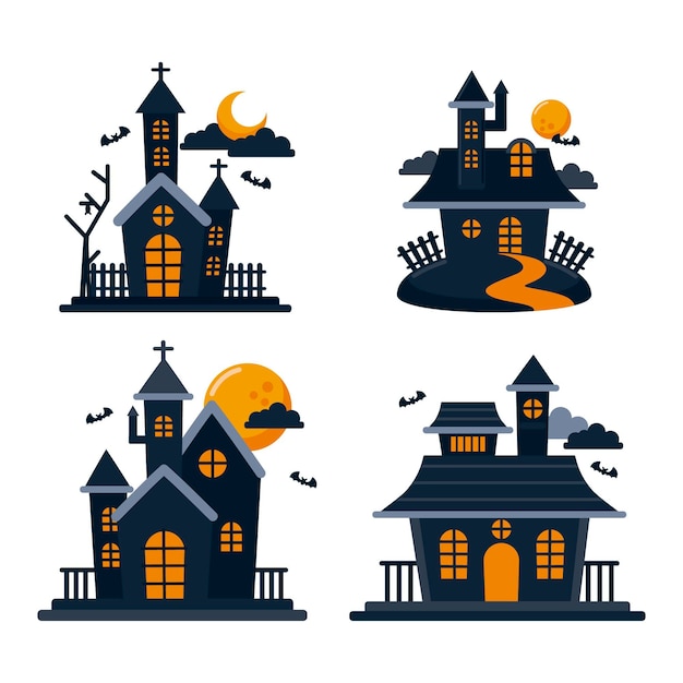 Colección de casas embrujadas de halloween en diseño plano
