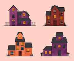 Vector gratuito colección de casas embrujadas de halloween en diseño plano