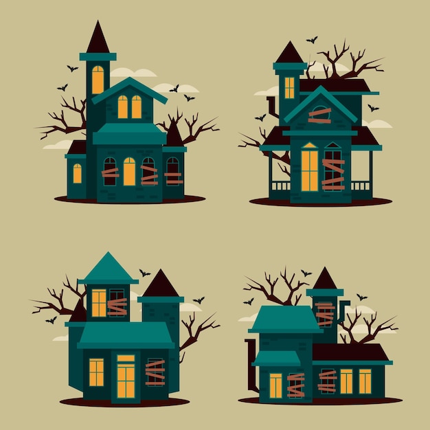 Vector gratuito colección de casas embrujadas de halloween en diseño plano