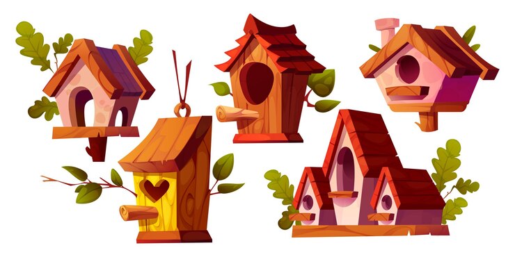 Vector gratuito colección de casas de pájaros de madera