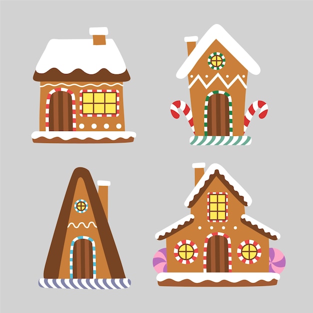 Colección de casas de pan de jengibre dibujadas a mano