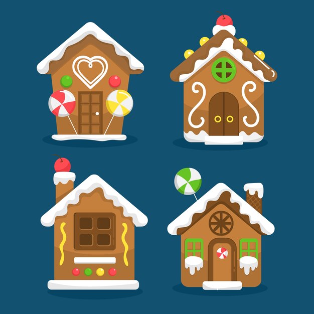 Colección de casas de pan de jengibre de diseño plano