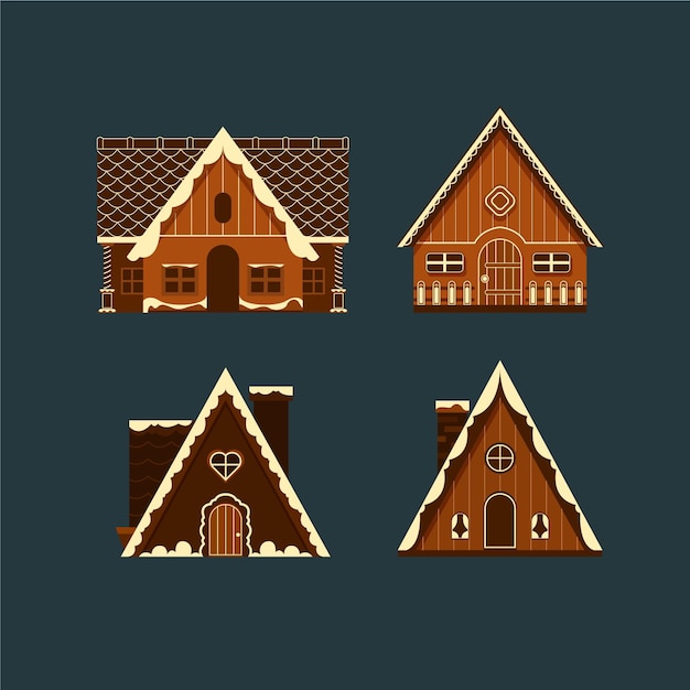 Vector gratuito colección de casas de pan de jengibre de diseño plano