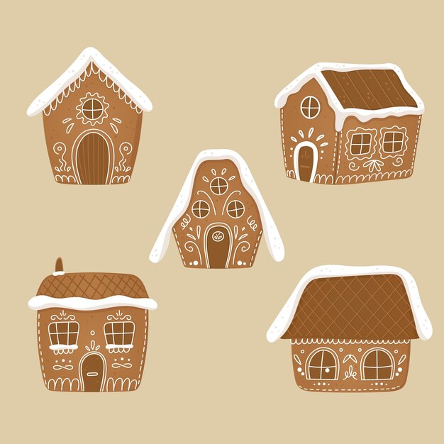 Colección de casas de pan de jengibre de diseño plano