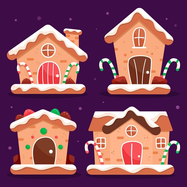 Colección de casas de pan de jengibre de diseño plano
