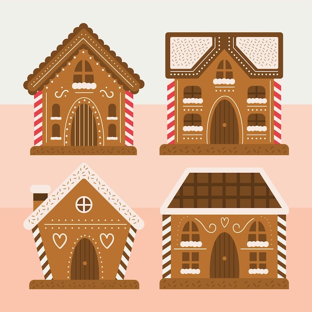 Vector gratuito colección de casas de pan de jengibre de diseño plano