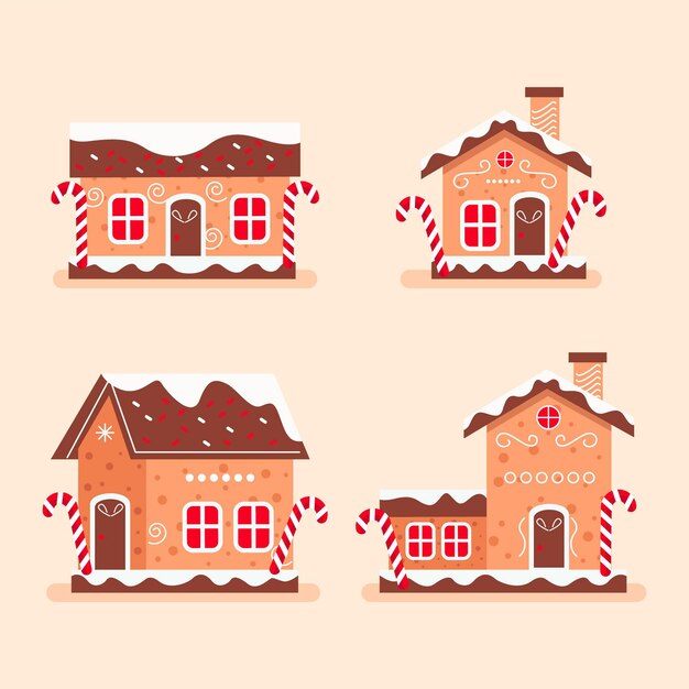Colección de casas de pan de jengibre planas