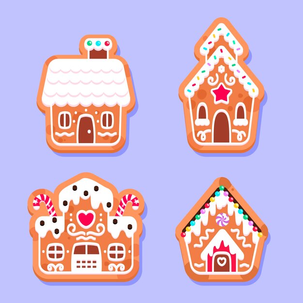 Colección de casas de pan de jengibre planas