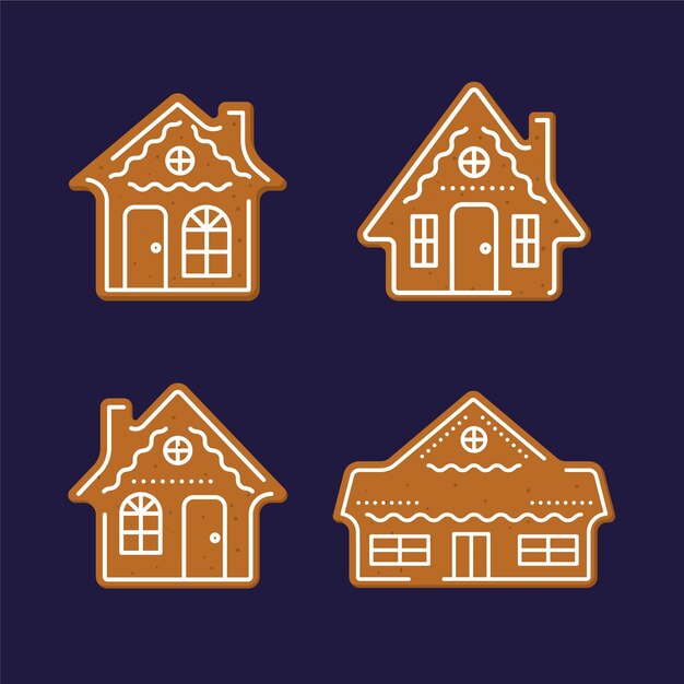 Colección de casas de pan de jengibre planas