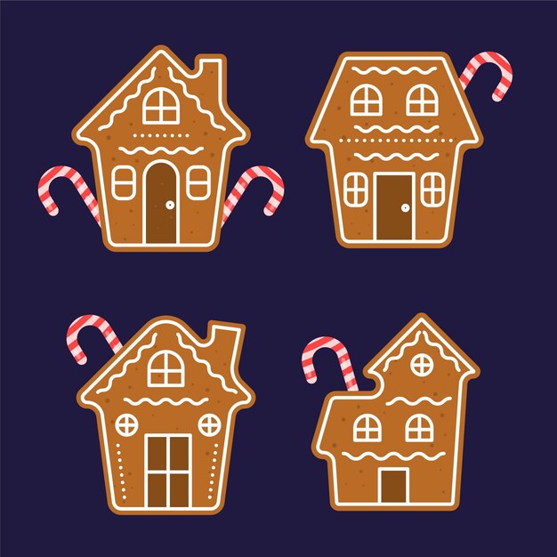 Colección de casas de pan de jengibre planas