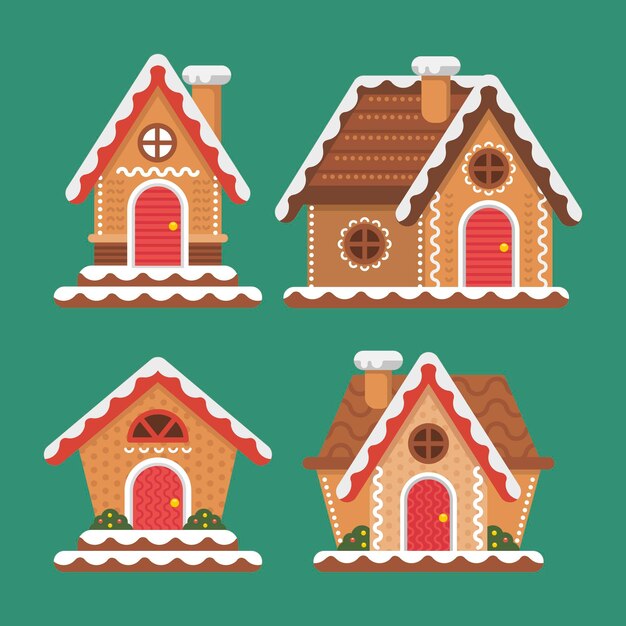 Colección de casas de pan de jengibre planas