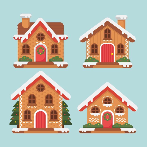 Colección de casas de pan de jengibre planas