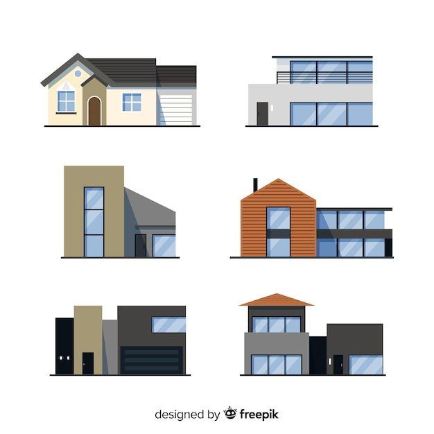 Vector gratuito colección de casas residenciales en estilo flat