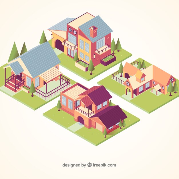 Colección de casas residenciales en estilo isométrico