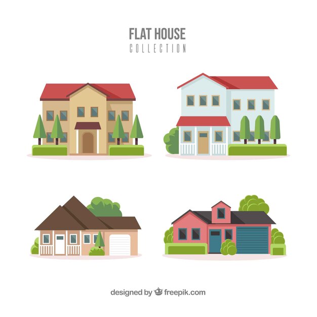Colección de casas residenciales en estilo plano