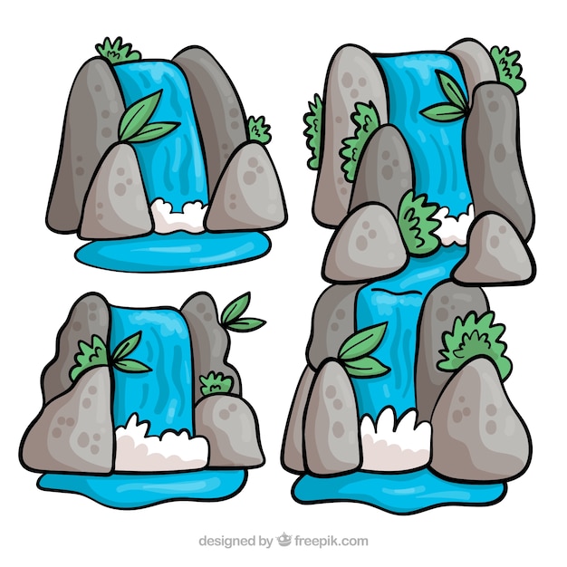 Colección de cascadas en estilo caricatura
