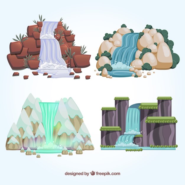 Colección de cascadas en estilo caricatura