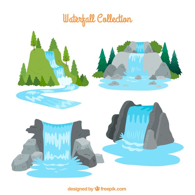 Colección de cascadas en estilo caricatura