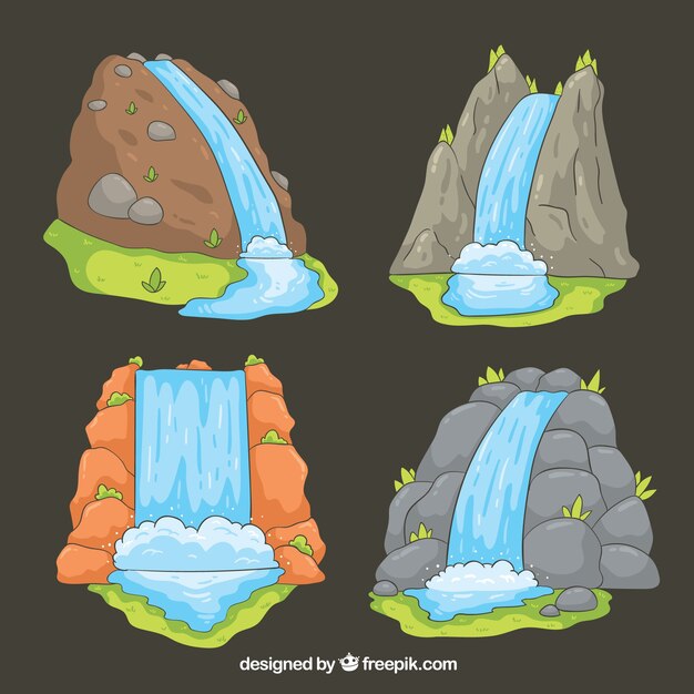 Colección de cascadas en estilo caricatura
