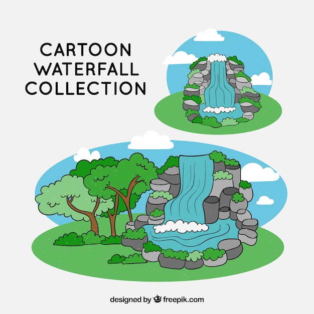 Colección de cascadas en estilo caricatura