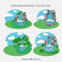 Vector gratuito colección de cascadas en estilo caricatura