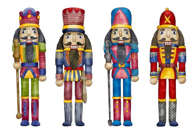 Colección de cascanueces navideños en acuarela