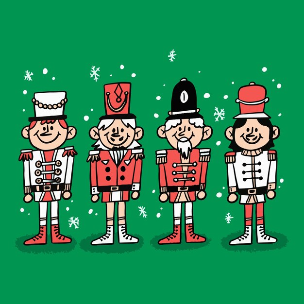 Colección cascanueces navideños dibujados a mano