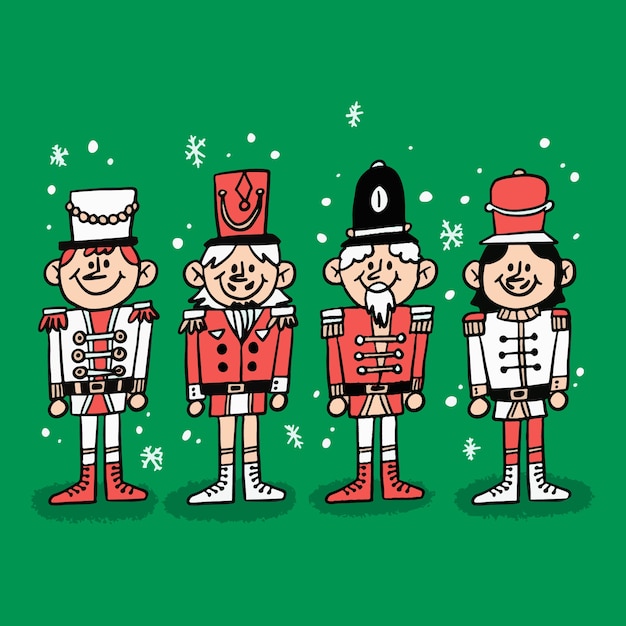 Colección cascanueces navideños dibujados a mano