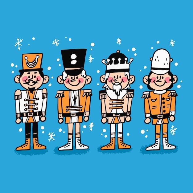 Colección cascanueces navideños dibujados a mano