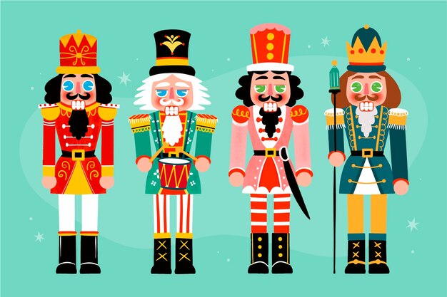 Colección cascanueces navideños dibujados a mano