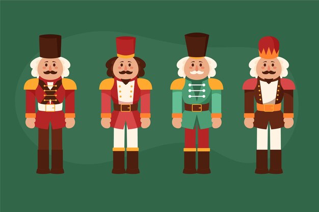 Colección cascanueces navideños planos dibujados a mano